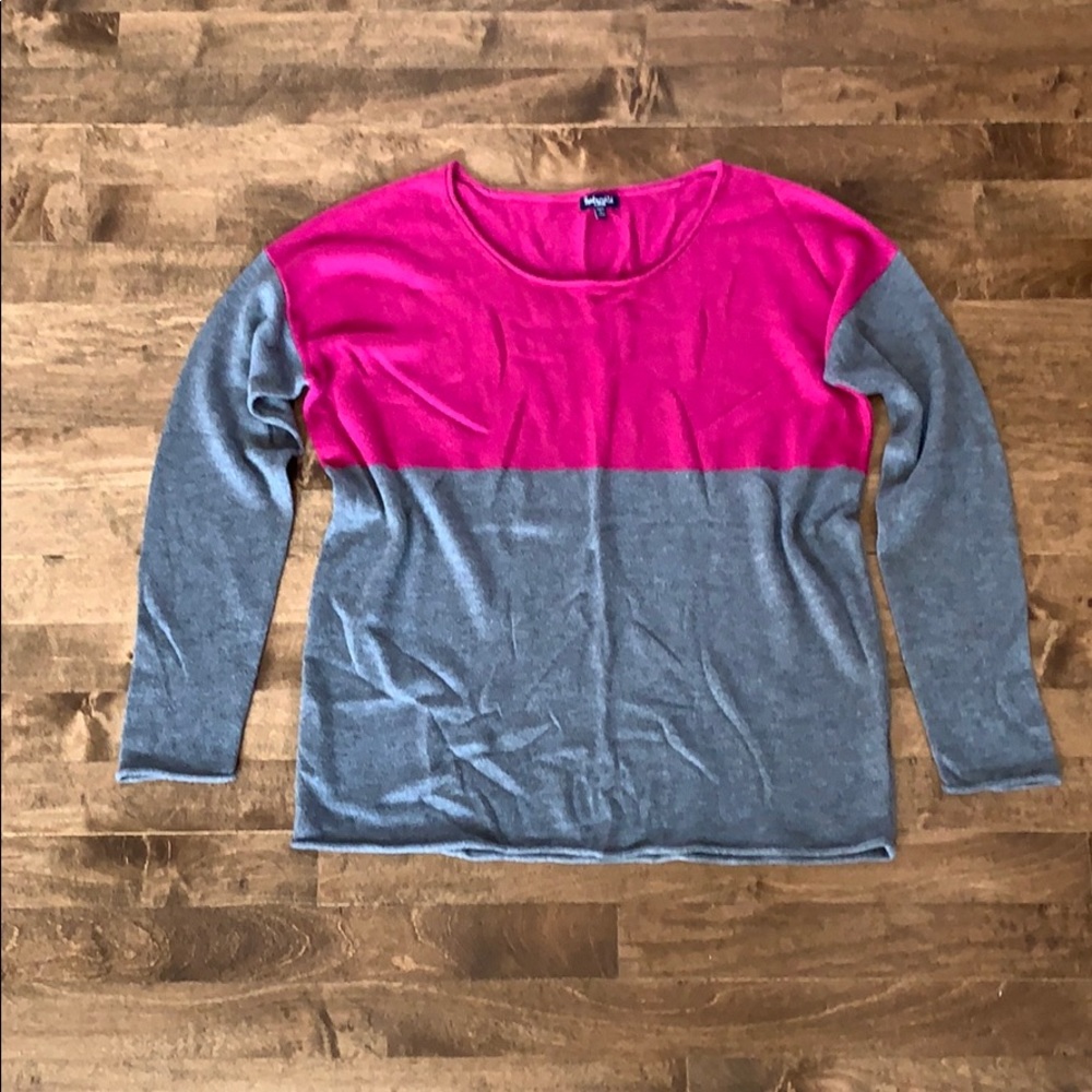 Splendid Gray/Fuchsia Color Block Sweater - image 1